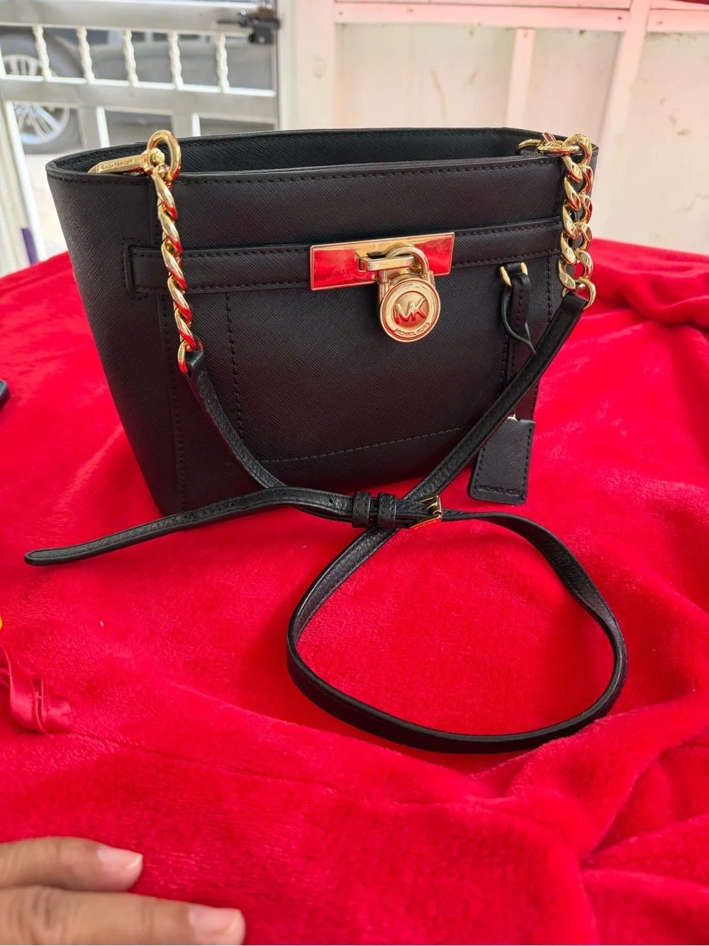 Michael Kors Black Saffiano Leather Crossbody Bag with Gold Hardware